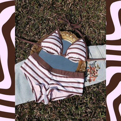 Brown Sugar® Striped Boyshort Bikini Set